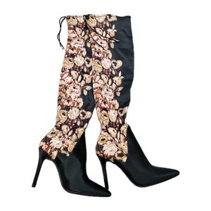 Jessica Simpson Lessy Floral Over The Knee Boots Black Stiletto Pointed Toe 9.5M